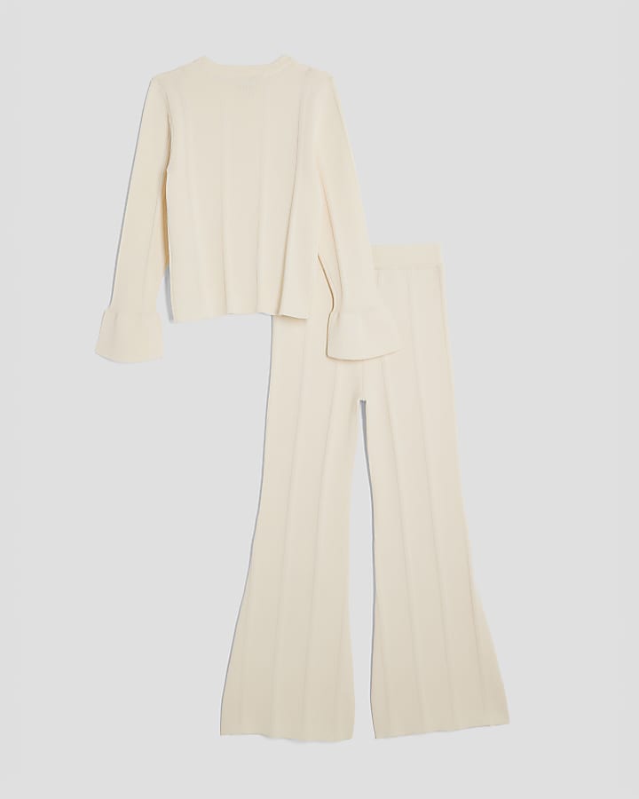 Girls Cream Buttoned Long Sleeve Top Set