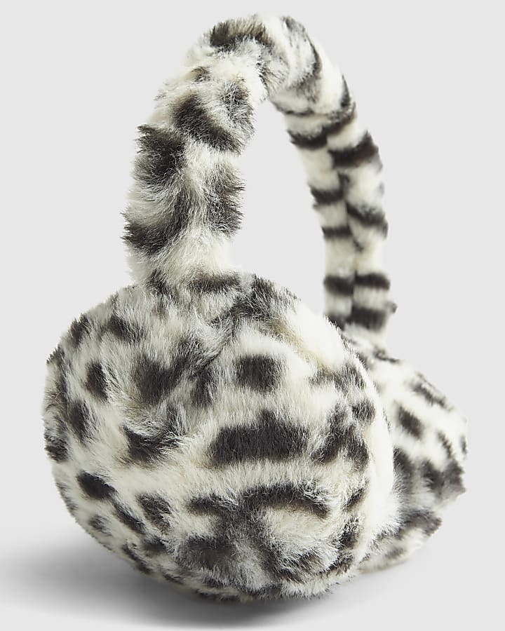 Girls White Snow Leopard Earmuffs