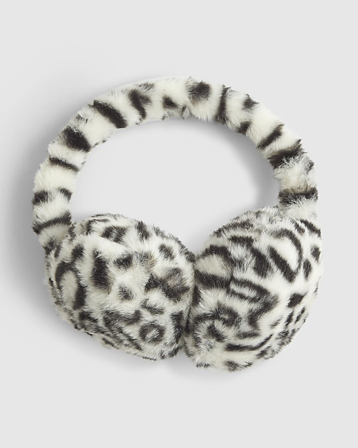Girls White Snow Leopard Earmuffs