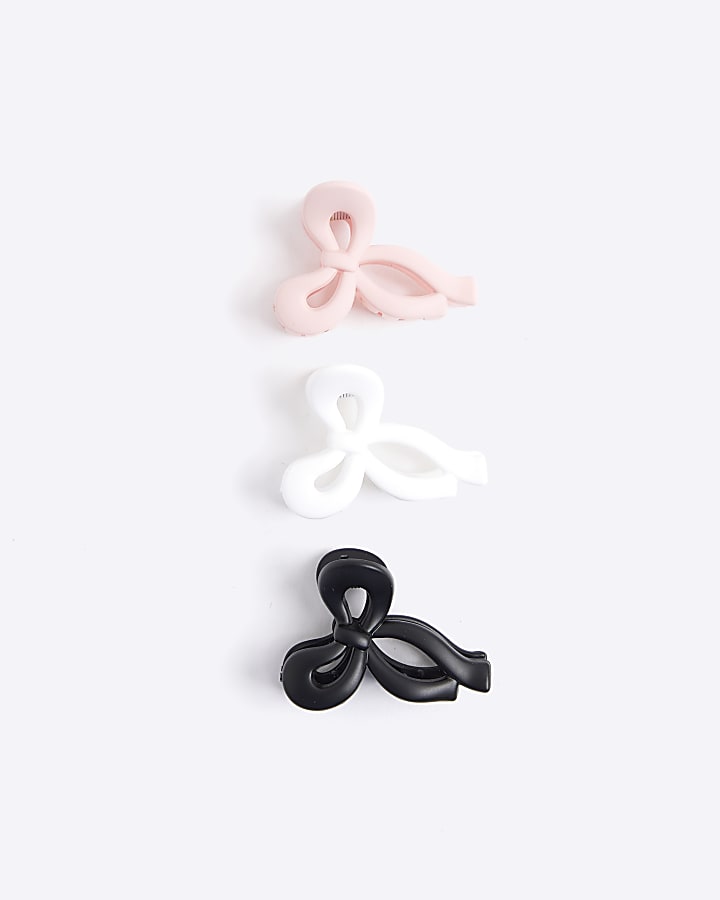 Girls Pink Bow Mini Hair Claw Clip Multipack