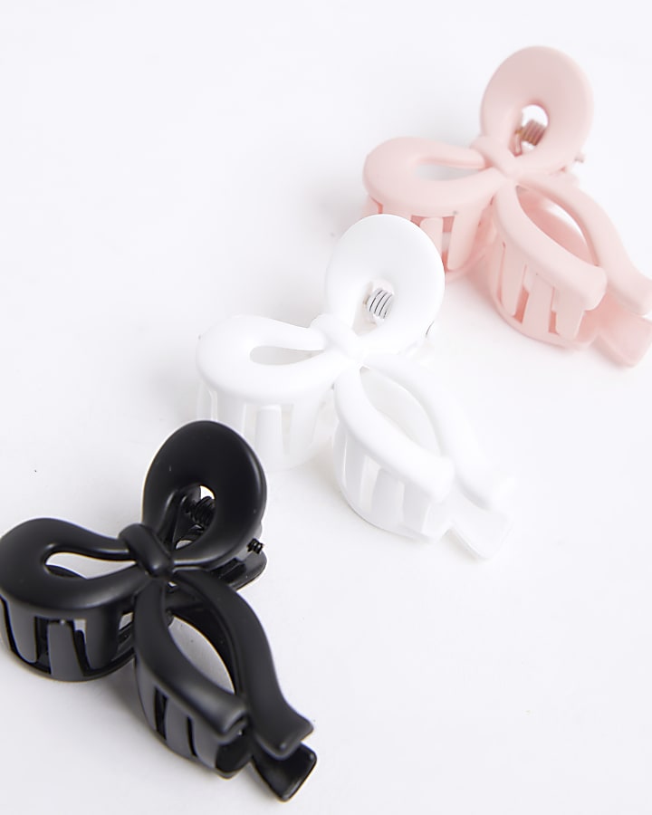 Girls Pink Bow Mini Hair Claw Clip Multipack