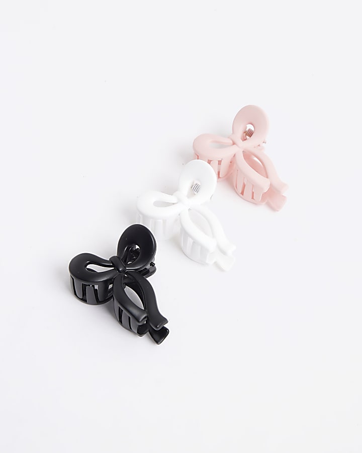 Girls Pink Bow Mini Hair Claw Clip Multipack