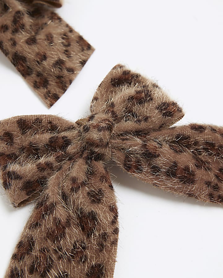 Girls Brown Leopard Print Bow Hair Clips
