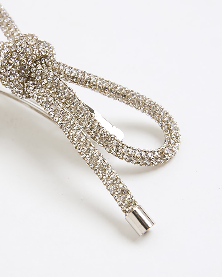 Girls Silver Crystal Bow Hair Clip