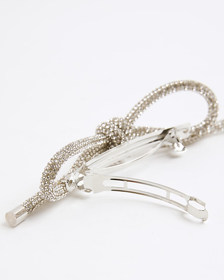 Girls Silver Crystal Bow Hair Clip