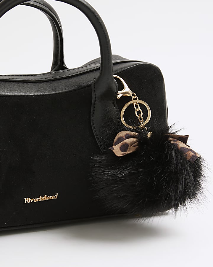 Black Leopard Fluffy Bow Bag Charm