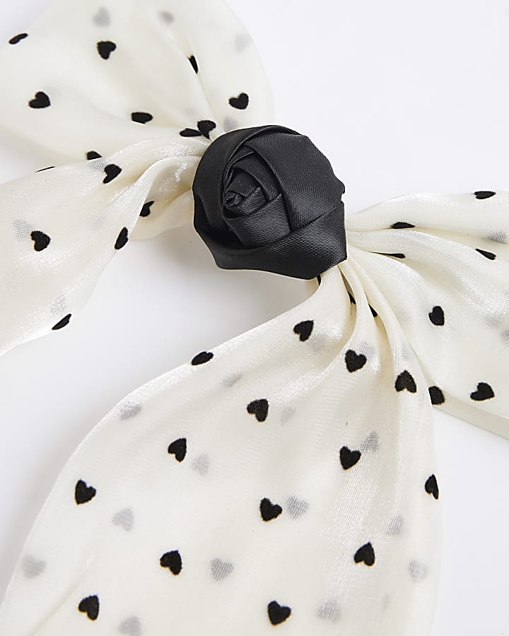 Girls White Polka Dot Heart Bow Hair Clip