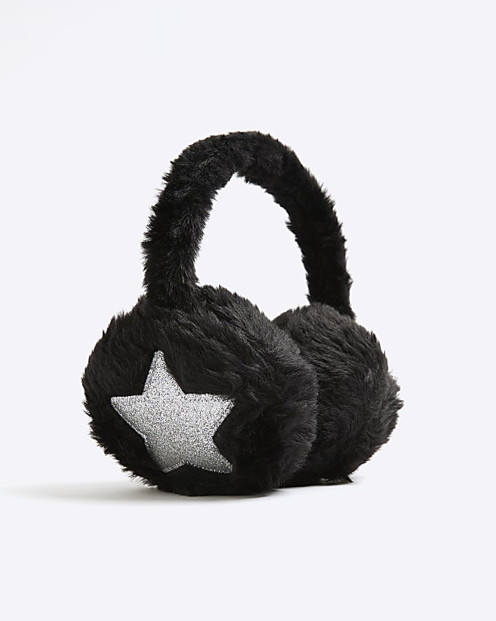 Black Silver Sequin Star Earmuffs