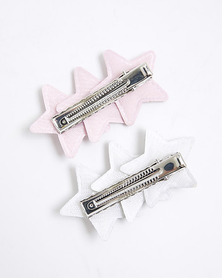 Girls Pink Glitter Star Hair Clips