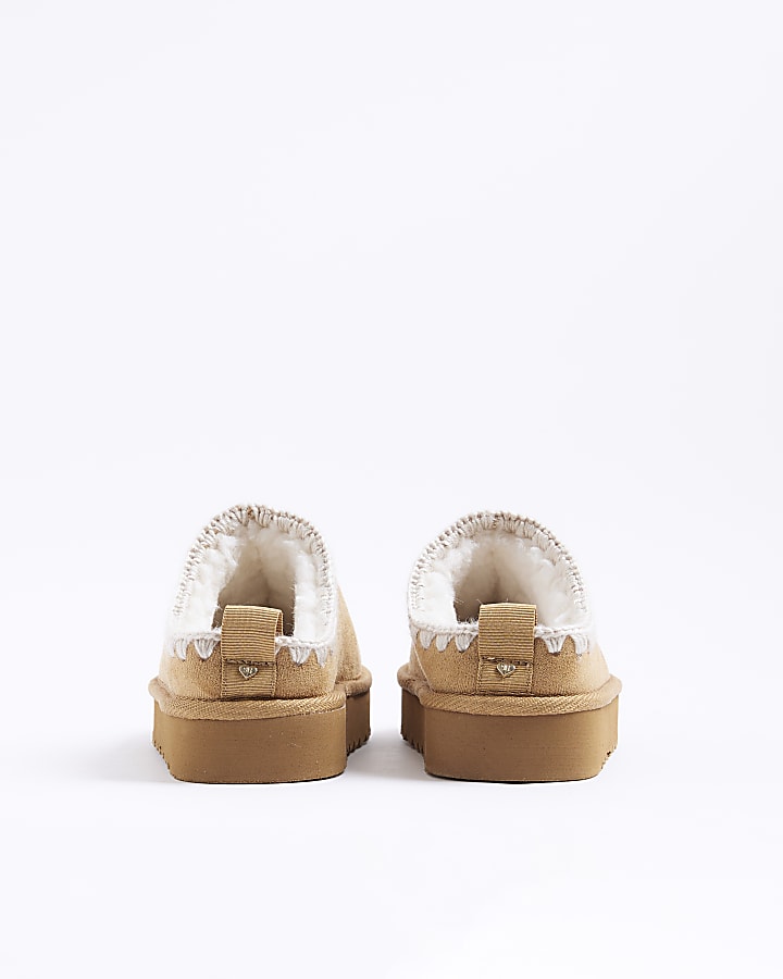 Girls Brown Whipstitch Mules