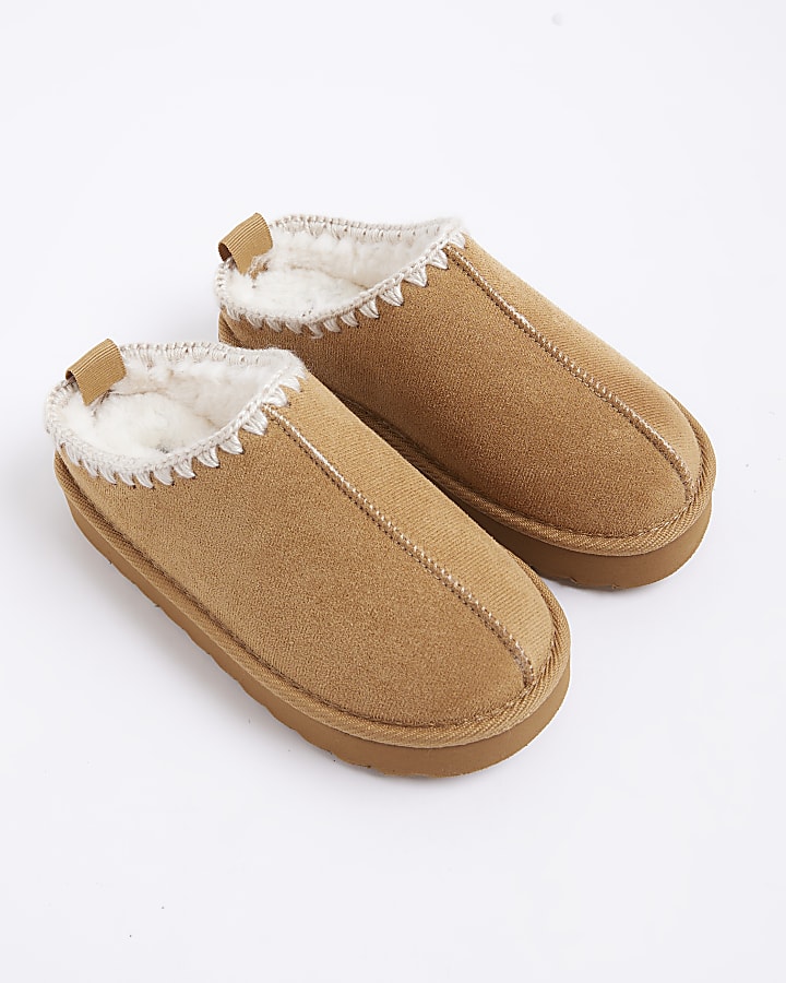 Girls Brown Whipstitch Mules