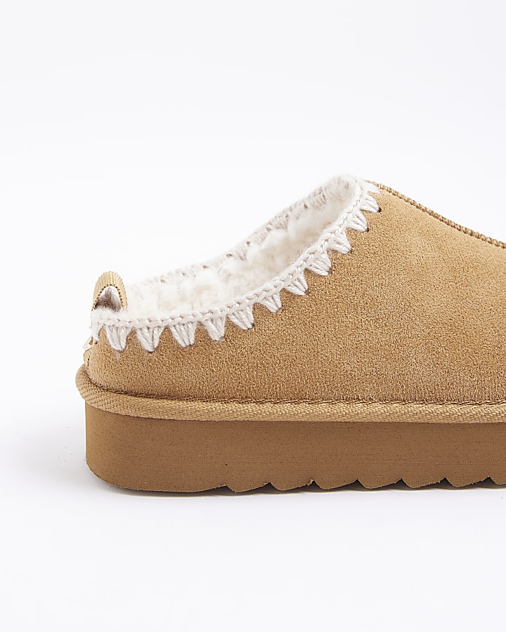 Girls Brown Whipstitch Mules