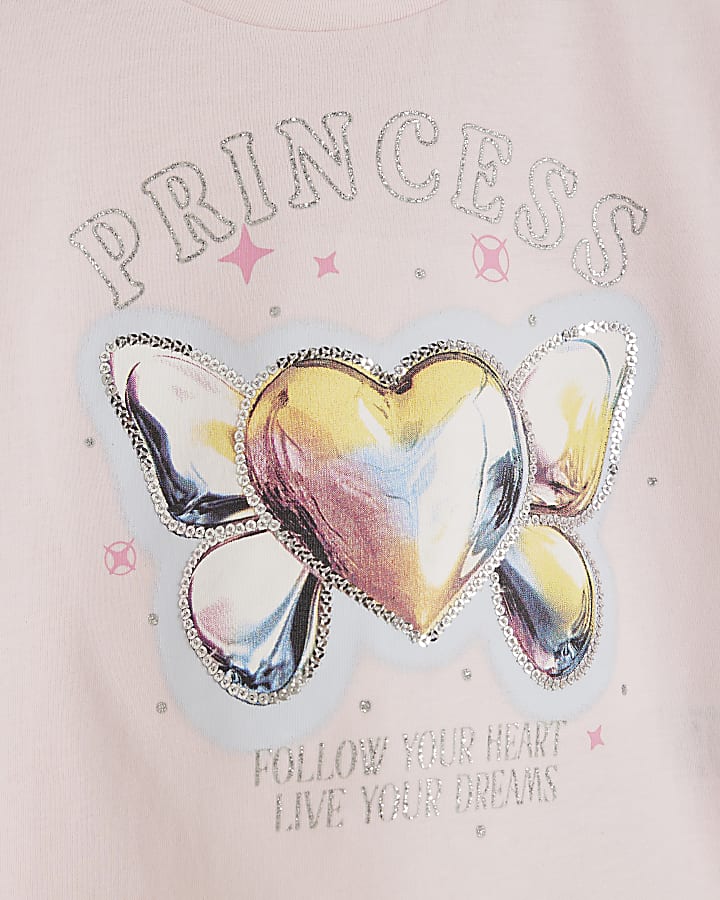 Mini Girls Pink Heart Bow T-Shirt Set