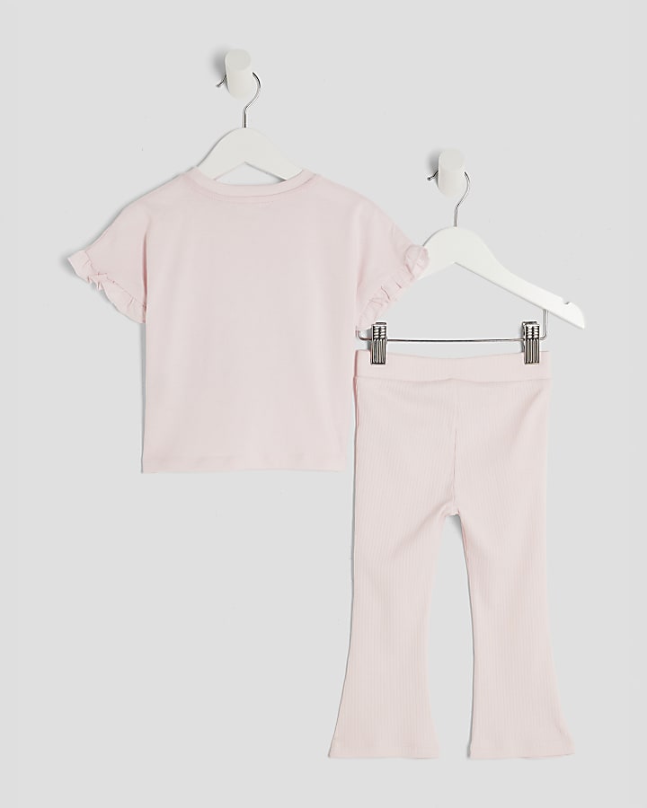 Mini Girls Pink Heart Bow T-Shirt Set