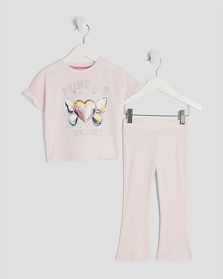 Mini Girls Pink Heart Bow T-Shirt Set
