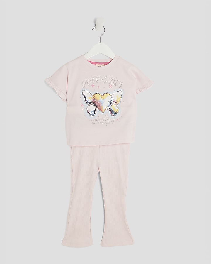 Mini Girls Pink Heart Bow T-Shirt Set