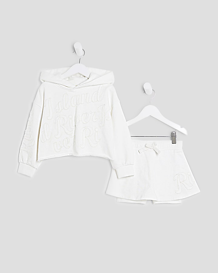 Mini Girls Cream RI Hoodie And Shorts Set
