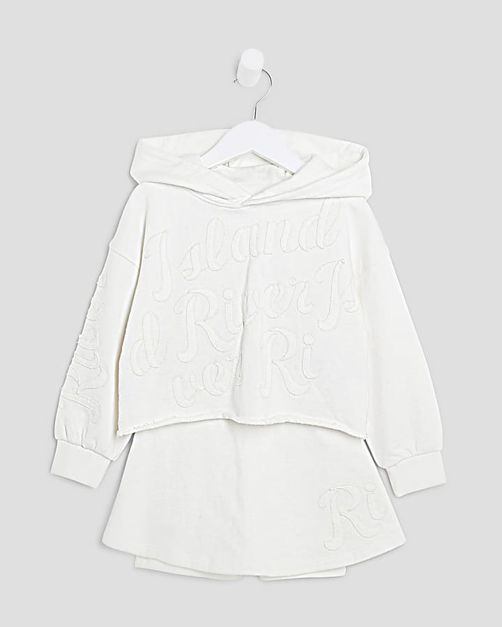 Mini Girls Cream RI Hoodie And Shorts Set