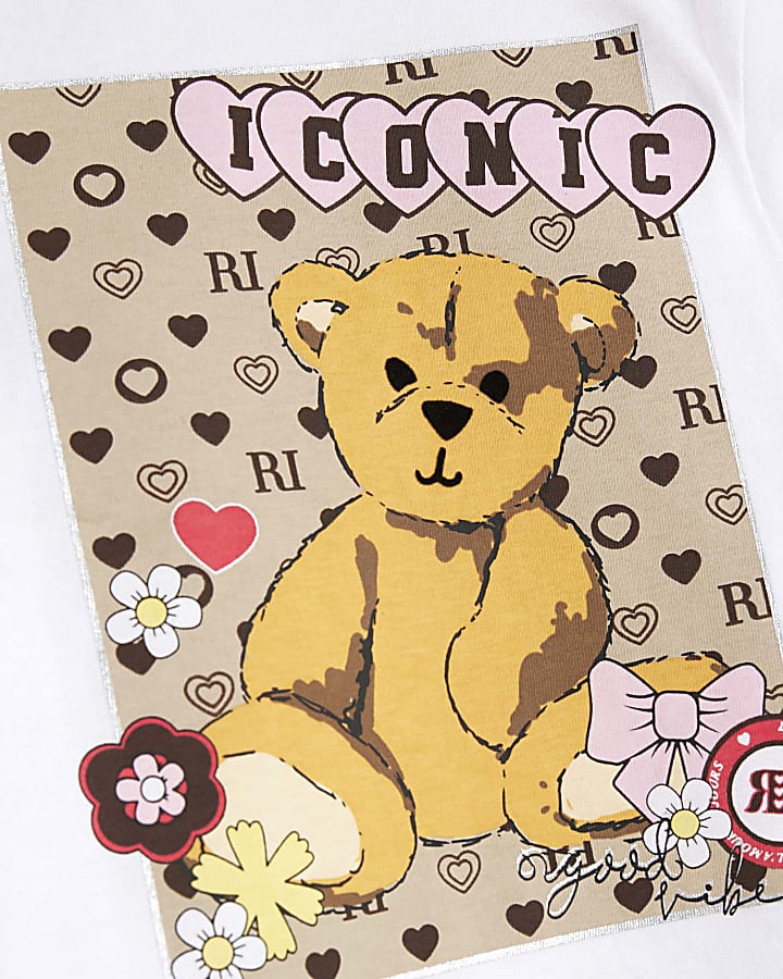 Mini Girls White Bear Monogram T-Shirt Set