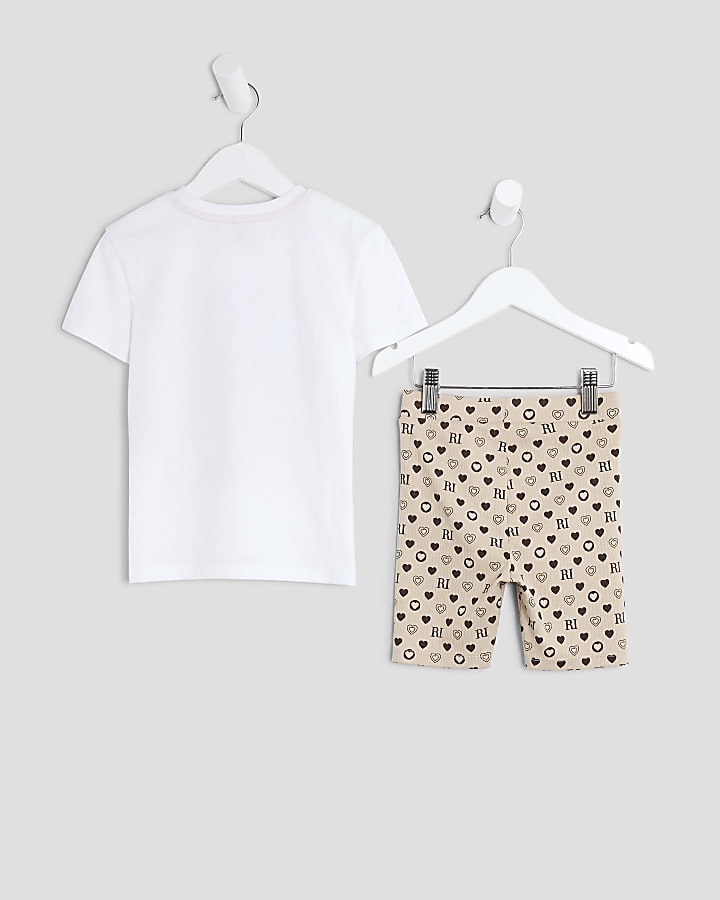 Mini Girls White Bear Monogram T-Shirt Set