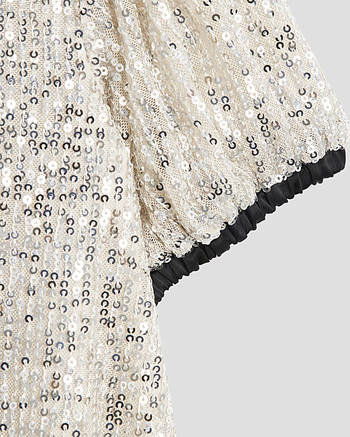 Mini Girls Silver Sequin Bow Shift Dress