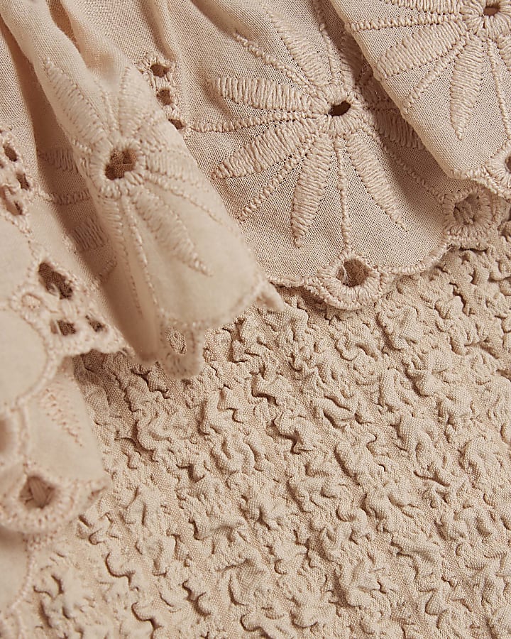 Mini Girls Beige Textured Bardot Top Set