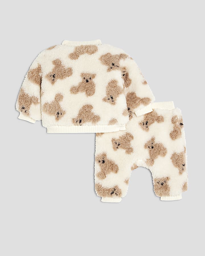Baby Boys Beige Faux Fur Bear Set
