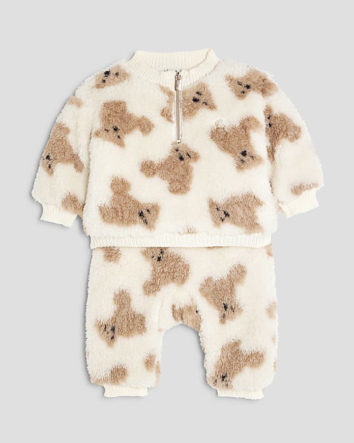 Baby Boys Beige Faux Fur Bear Set