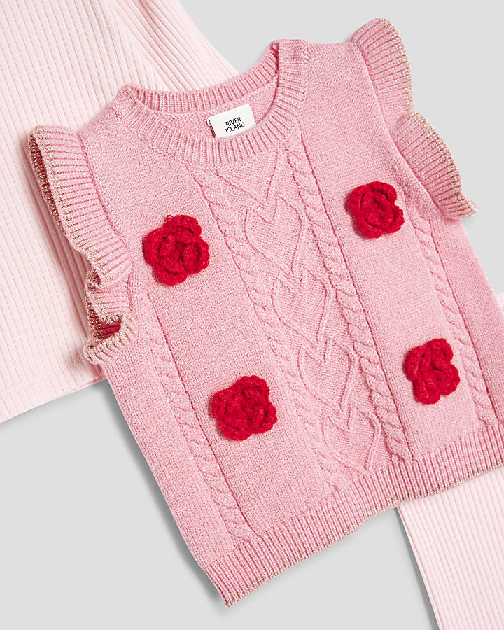 Baby Girls Pink Knitted Vest 3 Piece Set
