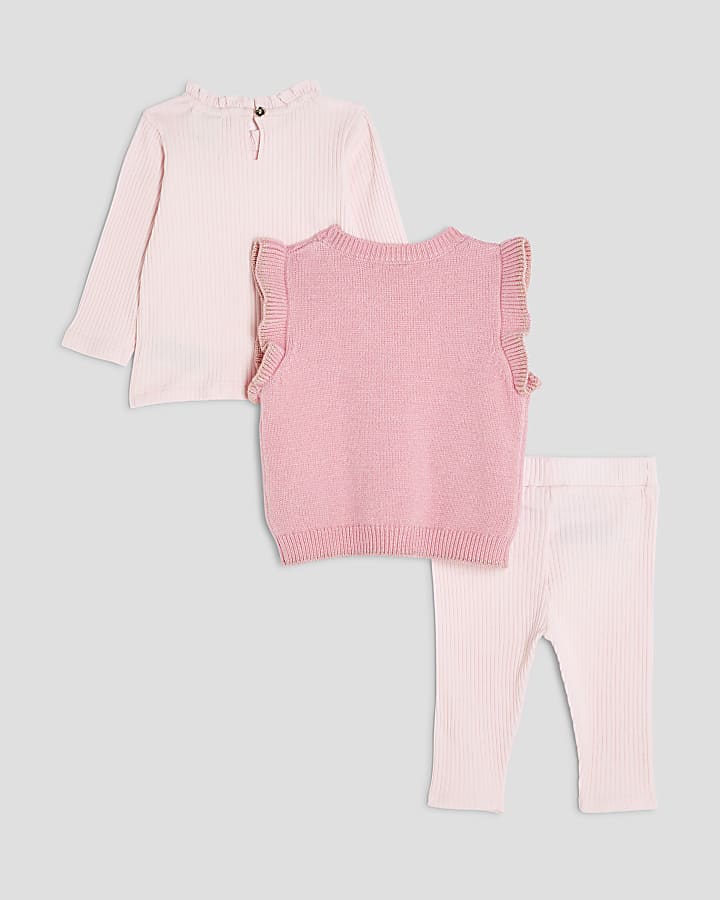 Baby Girls Pink Knitted Vest 3 Piece Set