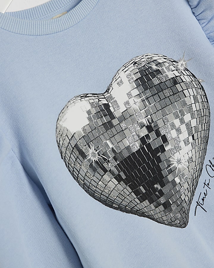 Mini Girls Blue Disco Heart Sweat Set