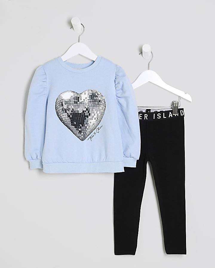 Mini Girls Blue Disco Heart Sweat Set