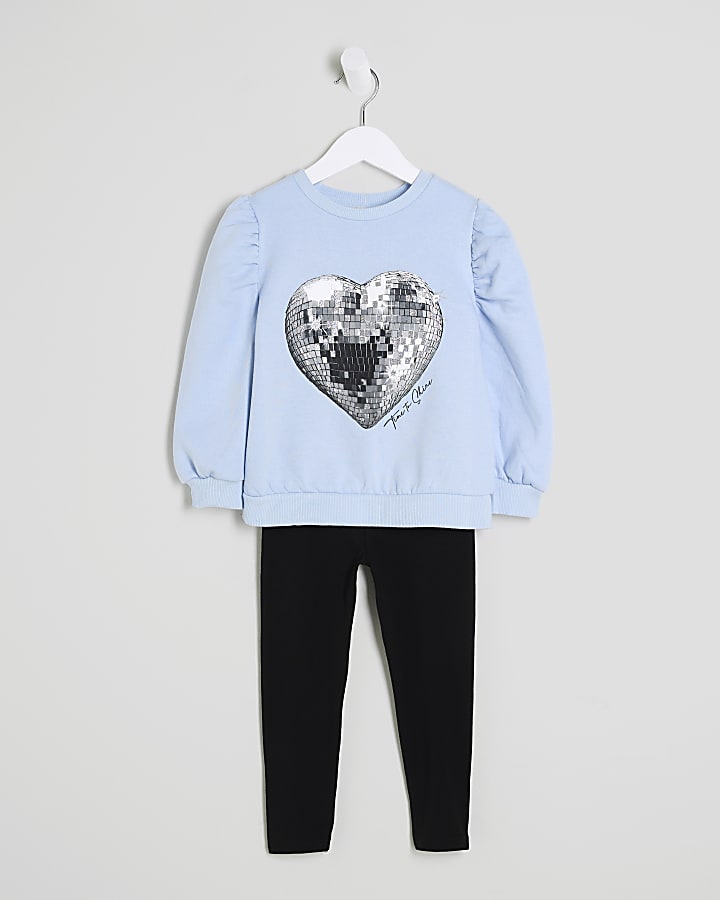 Mini Girls Blue Disco Heart Sweat Set