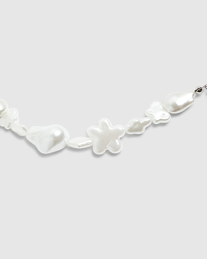 Girls White Pearl And Bow Necklace