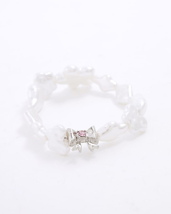 White Pearl And Bow Bracelet