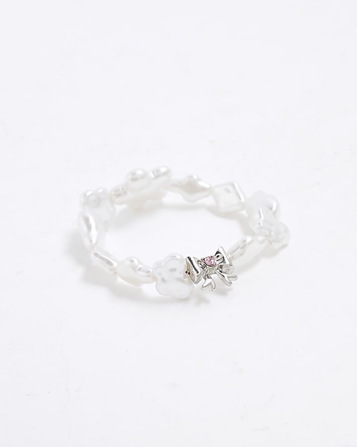 White Pearl And Bow Bracelet