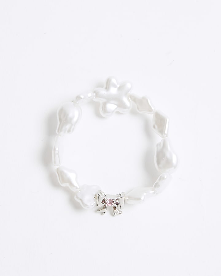 White Pearl And Bow Bracelet