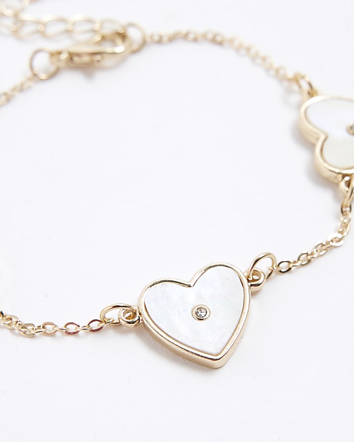Girls Gold White Heart Bracelet