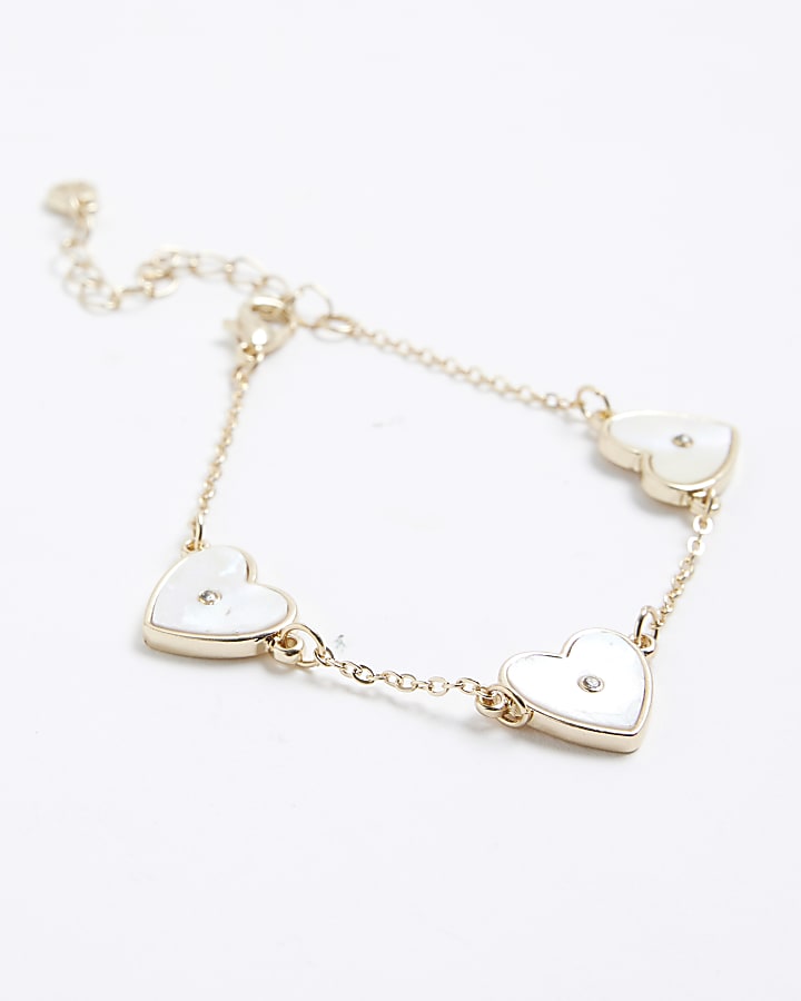 Girls Gold White Heart Bracelet