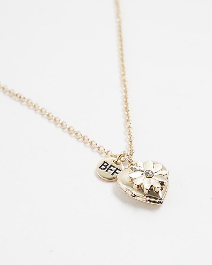 Gold Heart Locket Necklace Set