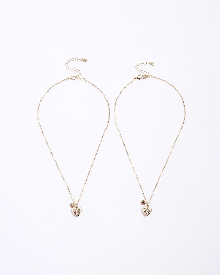 Gold Heart Locket Necklace Set