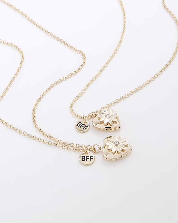 Gold Heart Locket Necklace Set