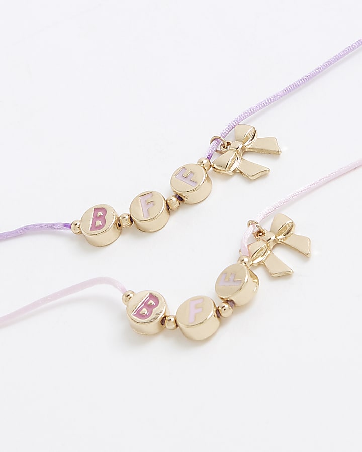 Girls Pink Pack Of 2 Bow BFF Necklaces