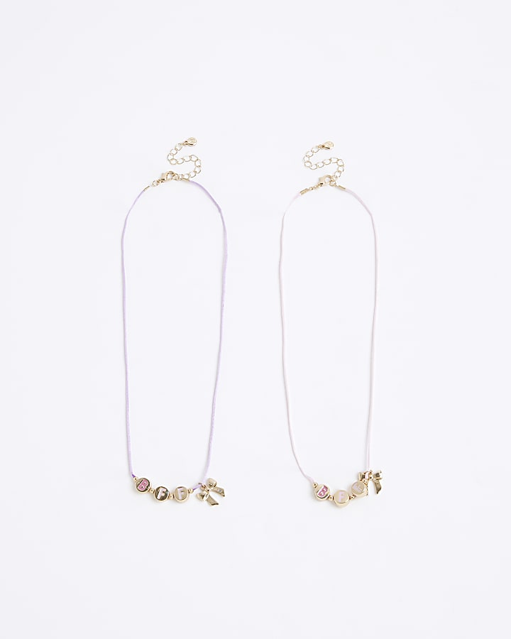 Girls Pink Pack Of 2 Bow BFF Necklaces
