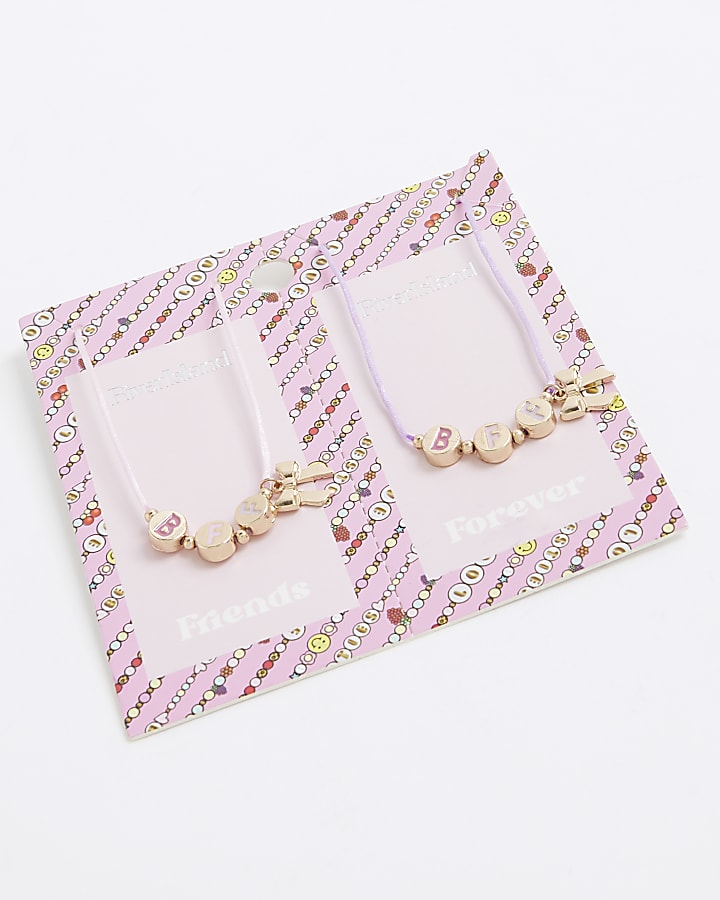 Girls Pink Pack Of 2 Bow BFF Necklaces