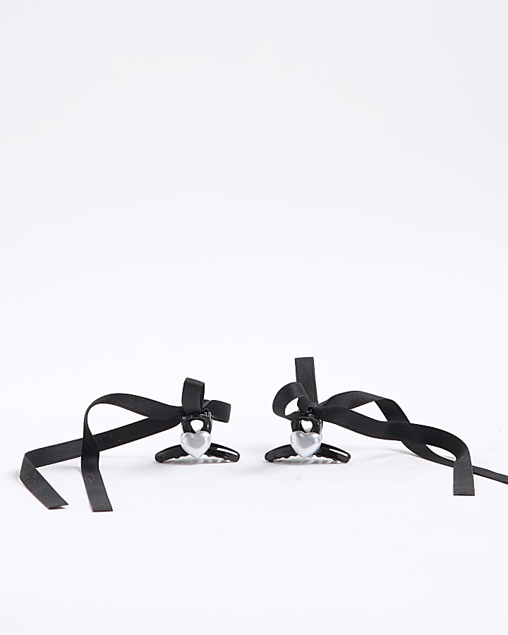 Girls Black Ribbon Bow Hair Clip