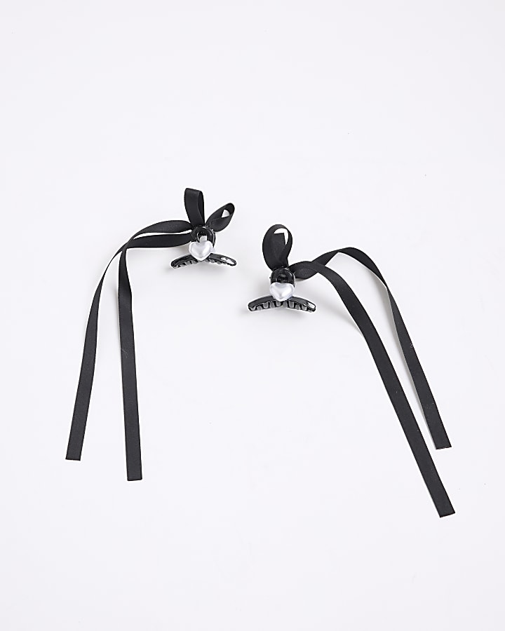 Girls Black Ribbon Bow Hair Clip