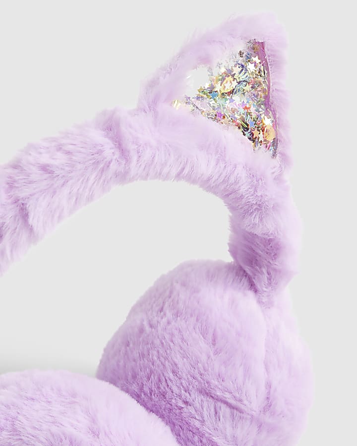 Girls Purple Cat Ear Earmuffs