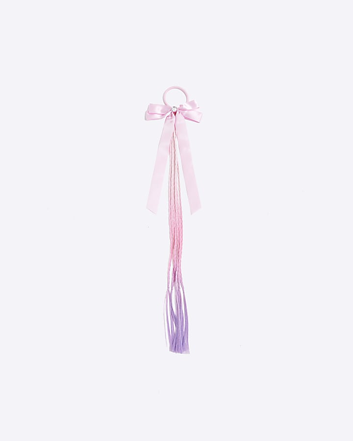 Girls Pink Bow With Purple Plaits Hair Band