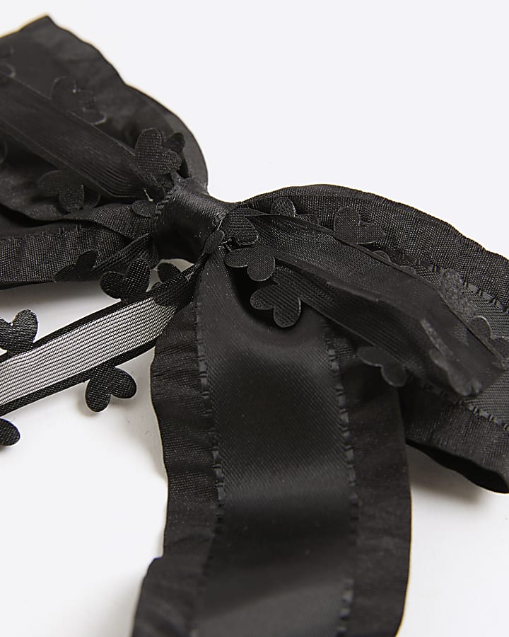 Girls Black Butterfly Heart Bow